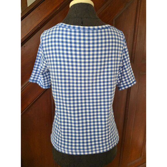 Talbots Petites Blue & White Gingham Top Sp Short Sleeve - Picture 3 of 7